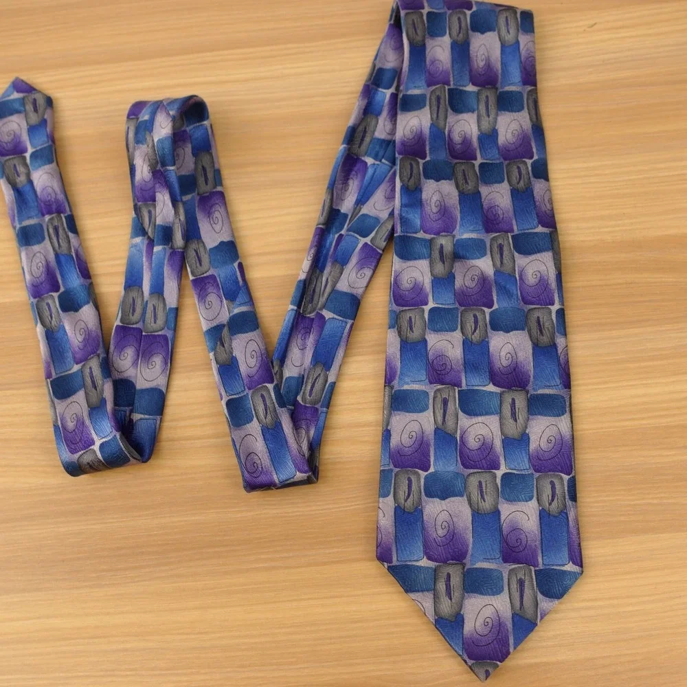 Vintage Art Deco Silk Tie Mens Blue J GARCIA 90s Indie Carousel Collection 14